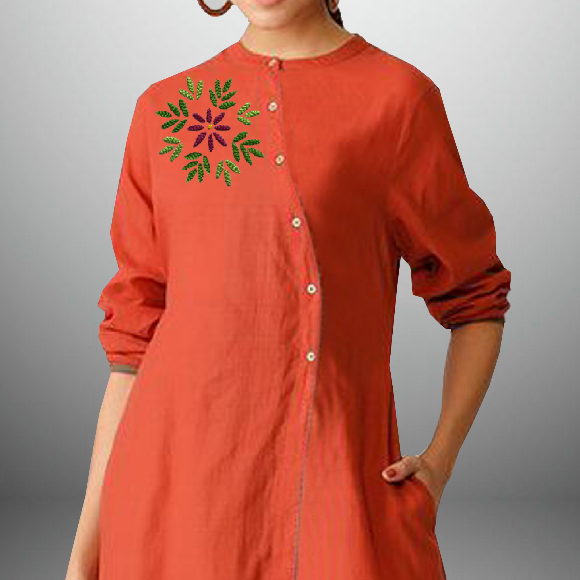 Women's Orange kurta with button embellishment & Off-white Palazzo-RWKS024