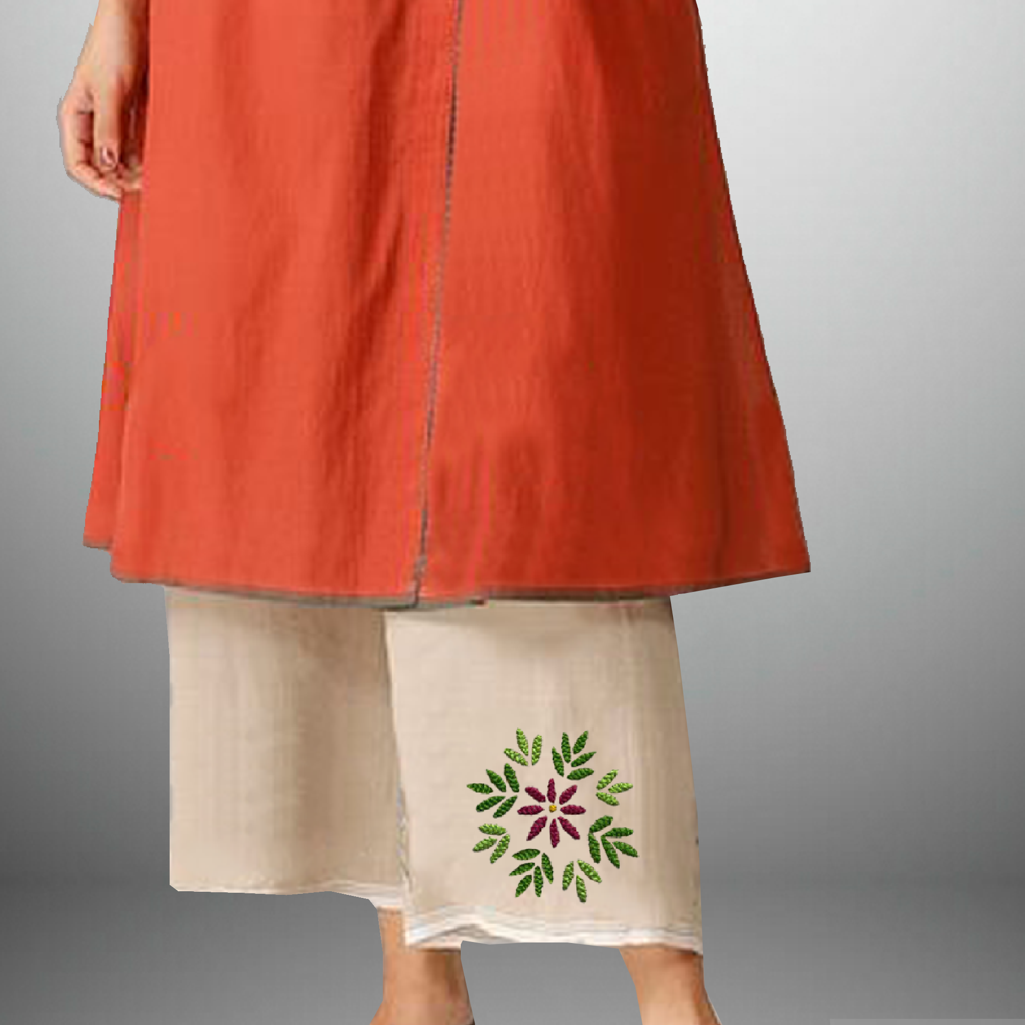 Women's Orange kurta with button embellishment & Off-white Palazzo-RWKS024