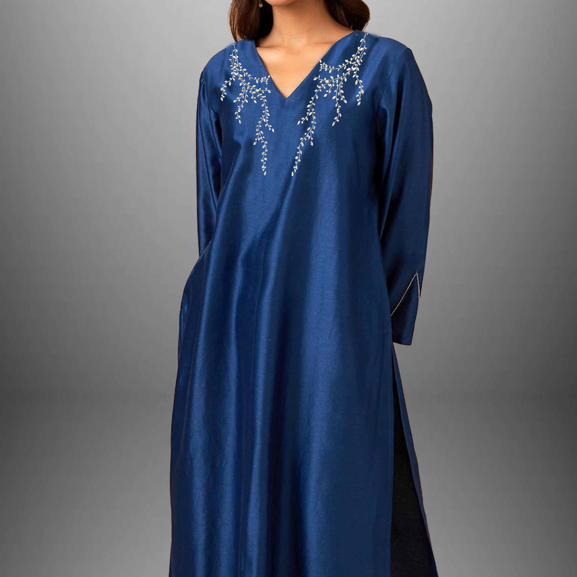 Women's Blue Side embroidered kurti set for women-RWKS016