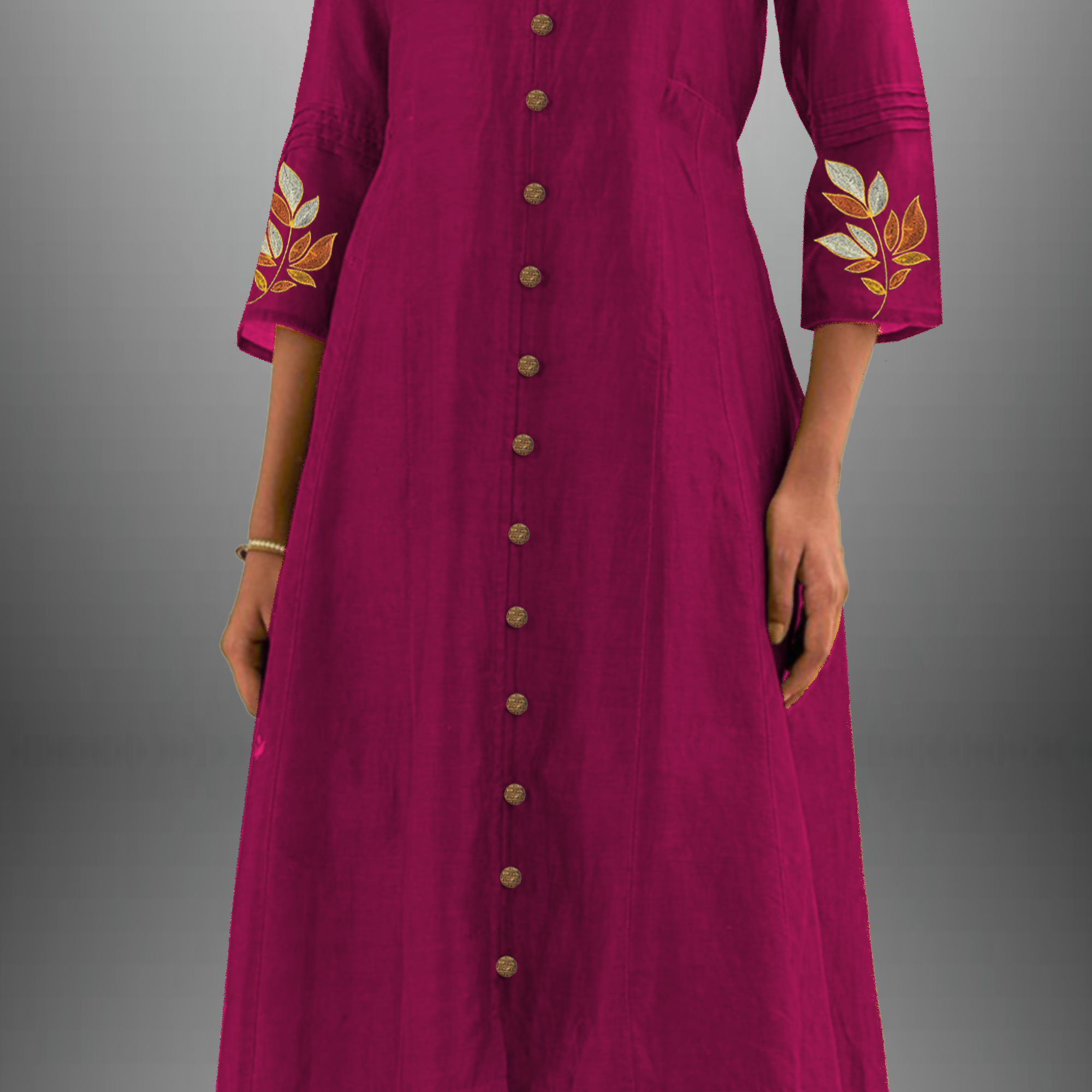 Women's Cotton silk Pink kurti set with embroidery on sleeve-RWKS013