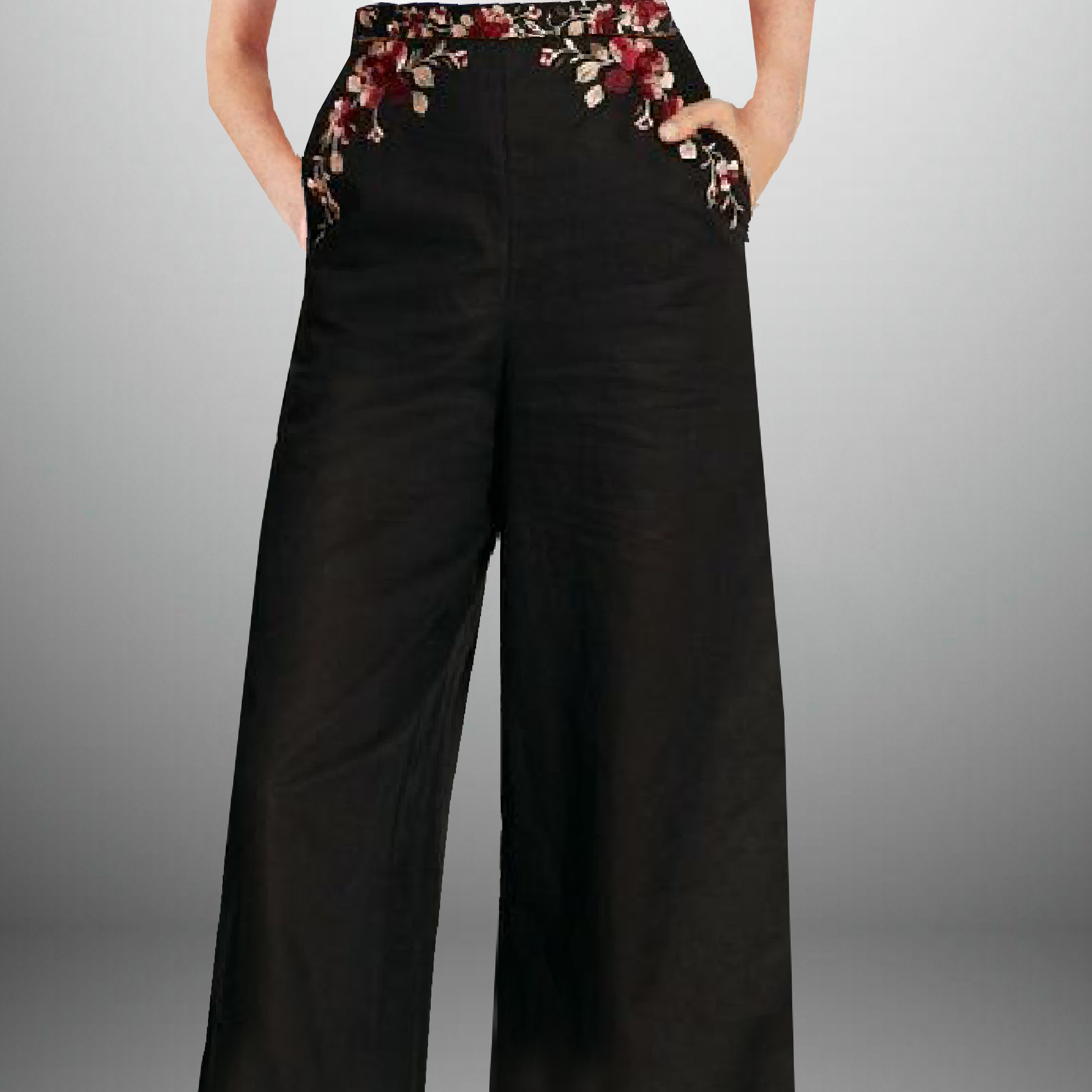 Women's black embroidered pant-RCP032