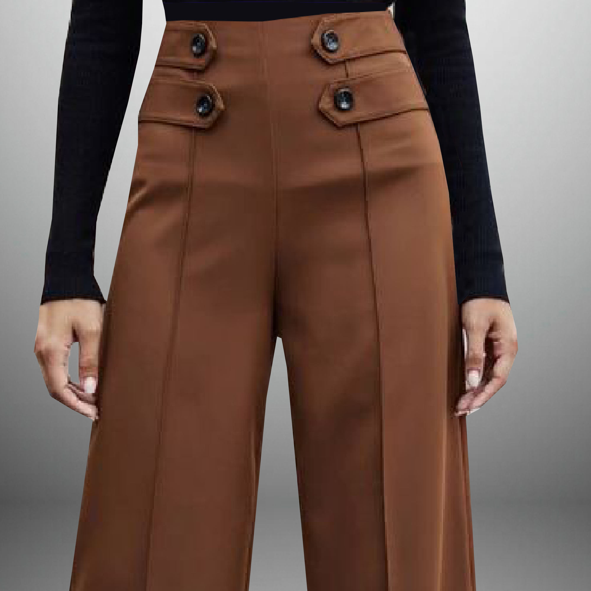 Women's tan Brown Semi formal trouser with buttons-RCP029