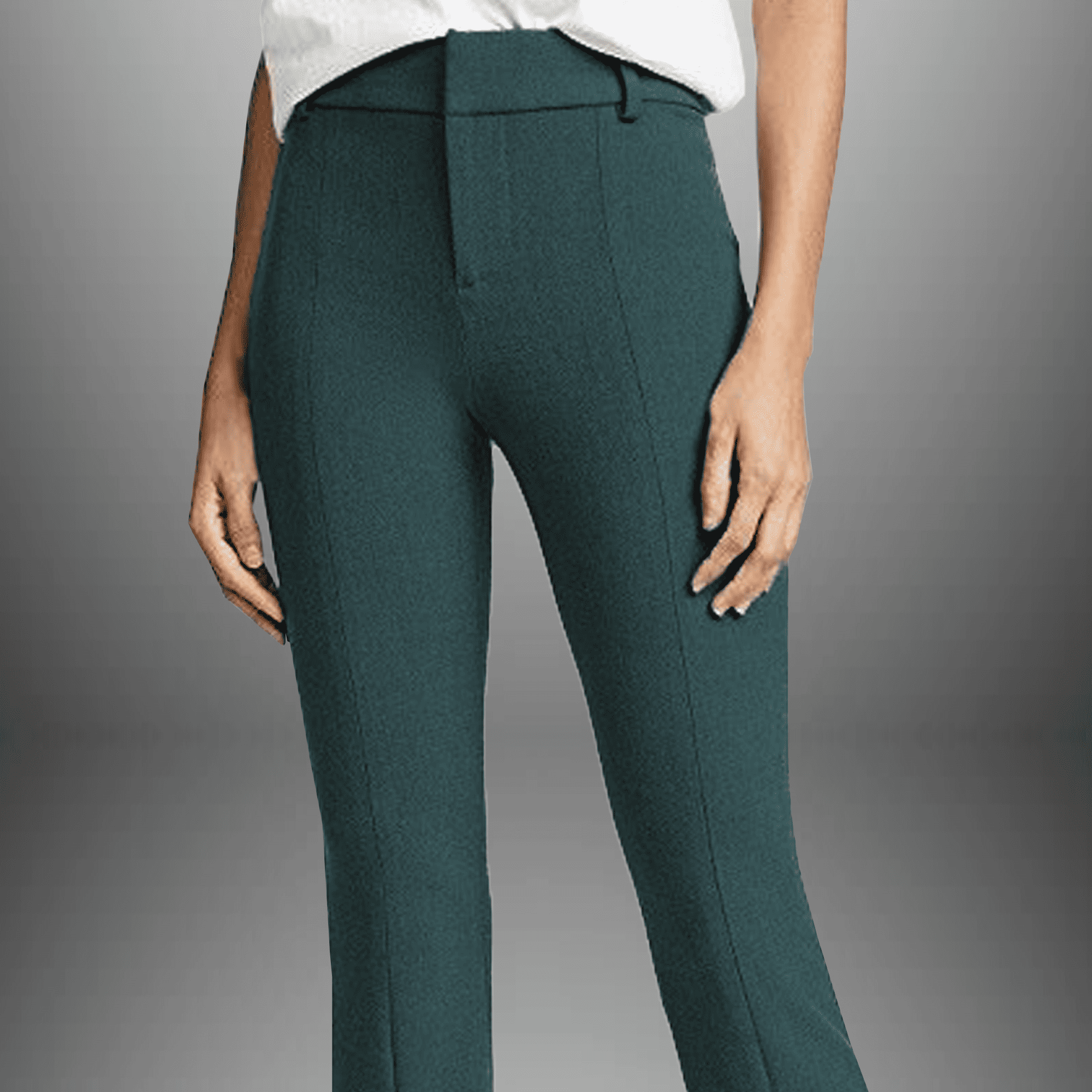 Women's front cut teal blue stretchable casual pants-RCP026