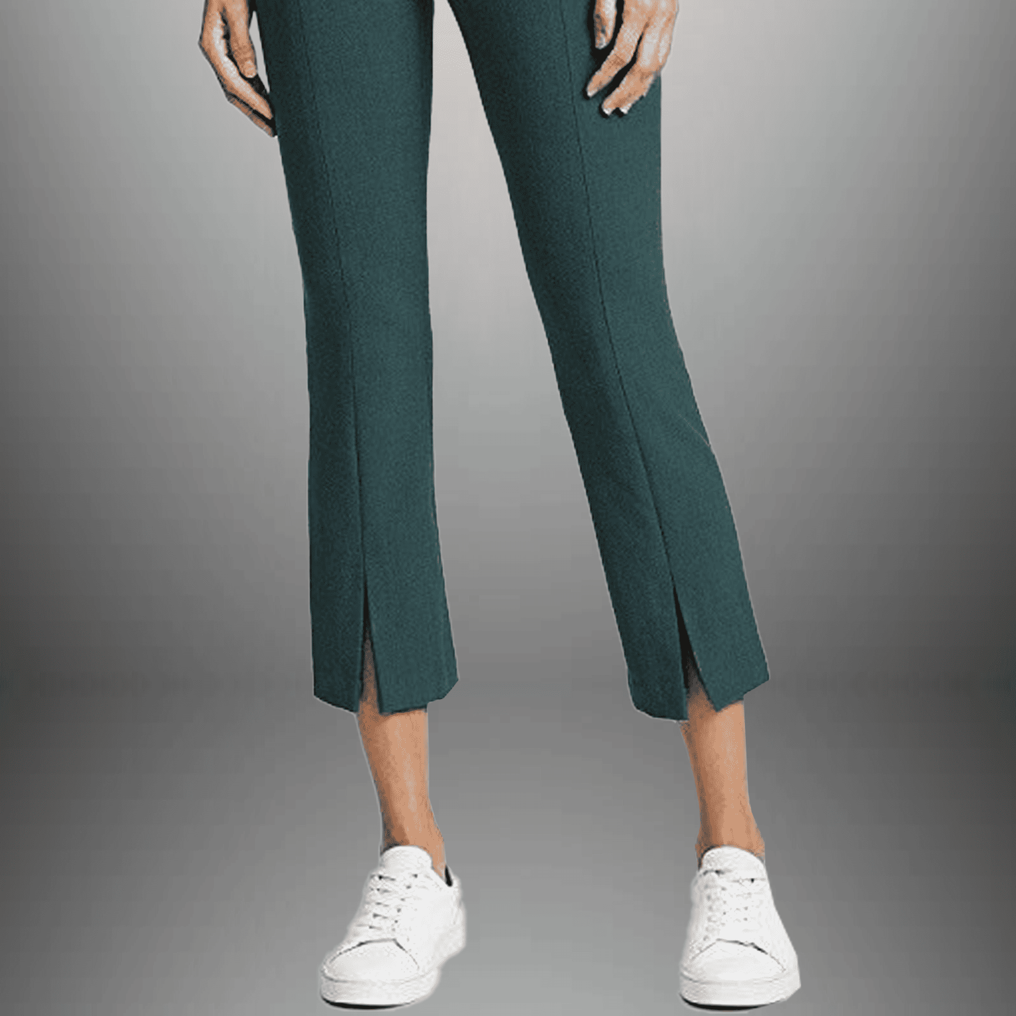 Women's front cut teal blue stretchable casual pants-RCP026
