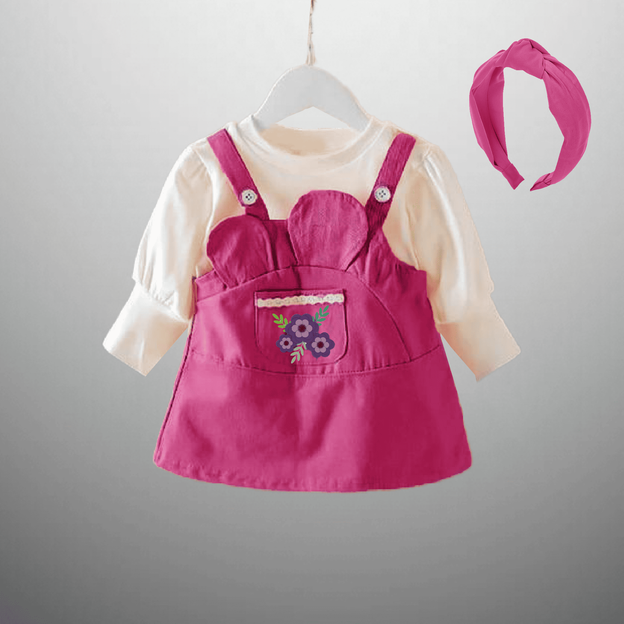 Baby girl's cute pinafore dress with a free hair band-RKFCTT094