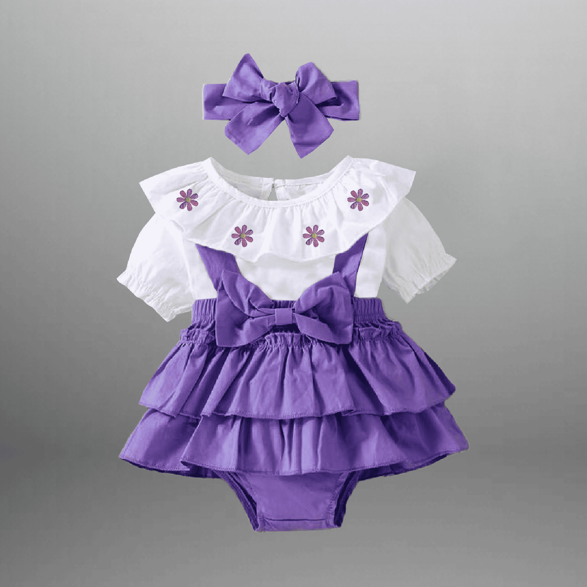 Baby girl's royal purple & white Romper with frills-RKFCTT091