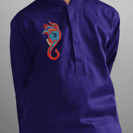 Boy’s Blue kurta with Ganesha motif-RKFCW460