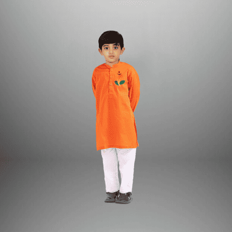 Boy’s Orange cotton kurta with white pajama-RKFCW463