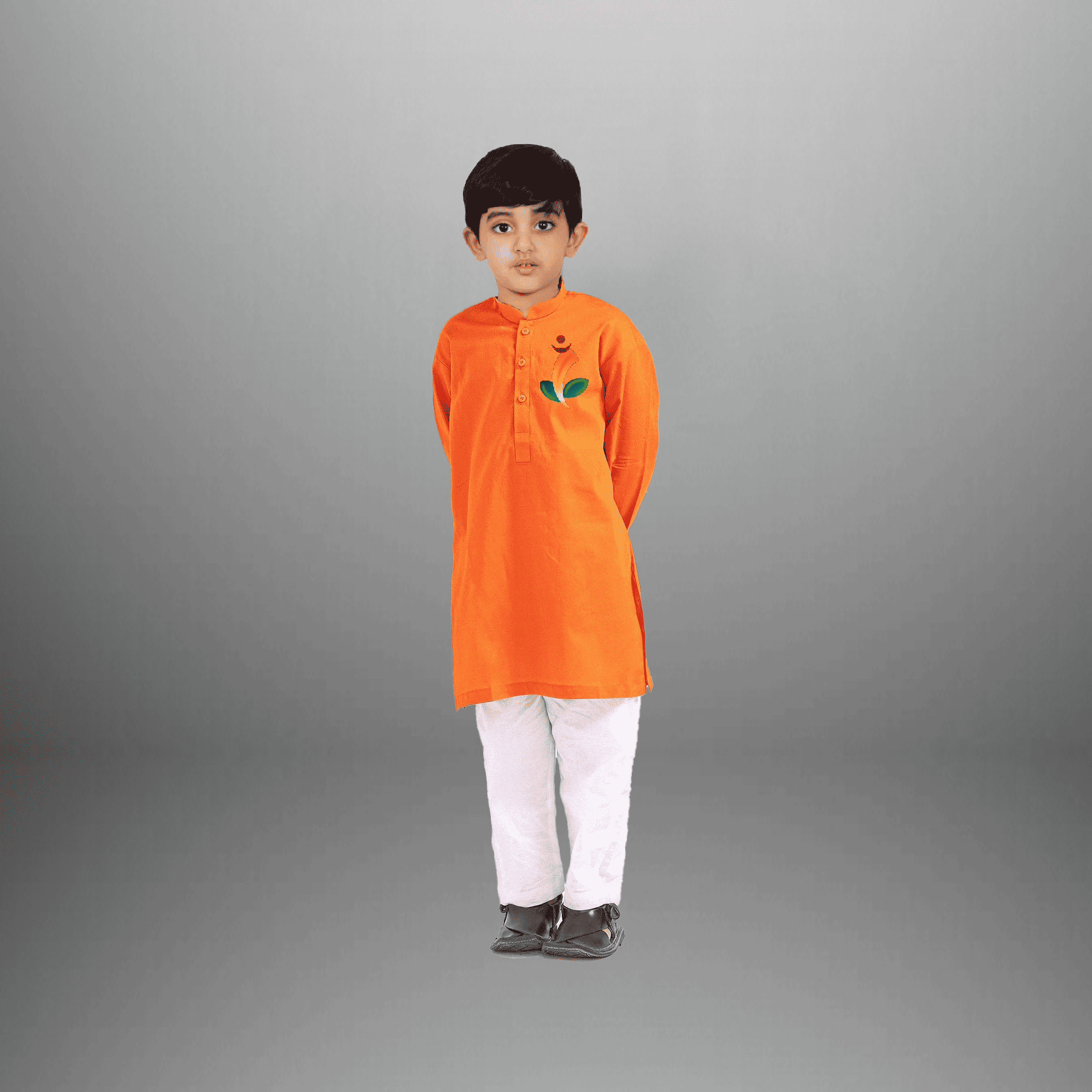 Boy's Orange cotton kurta with white pajama-RKFCW463