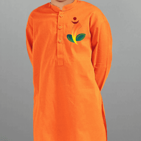 Boy’s Orange cotton kurta with white pajama-RKFCW463