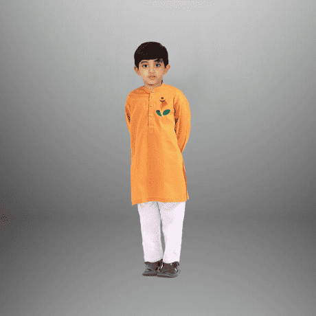 Boy’s Yellow cotton kurta with white pajama-RKFCW462