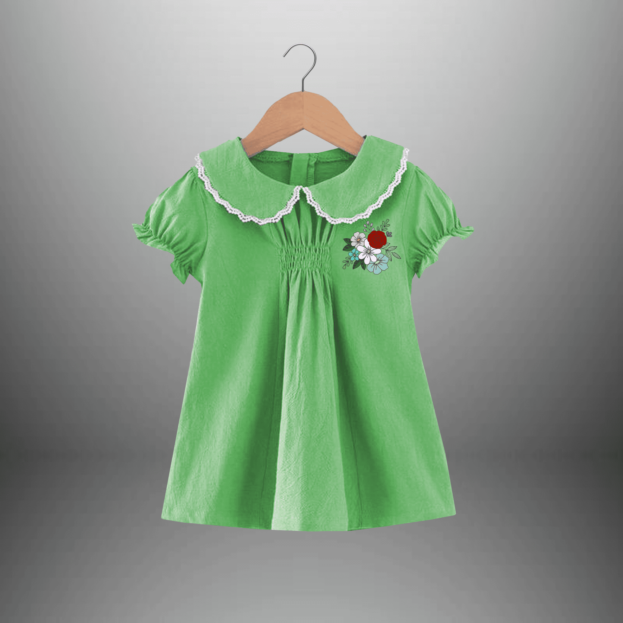 Girl's green frock with peter pan collar-RKFCW478