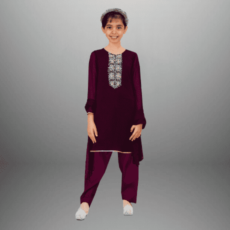 Girl’s ethnic wear set with a kurti, Semi Patiala pant with dupatta-RKFCW467