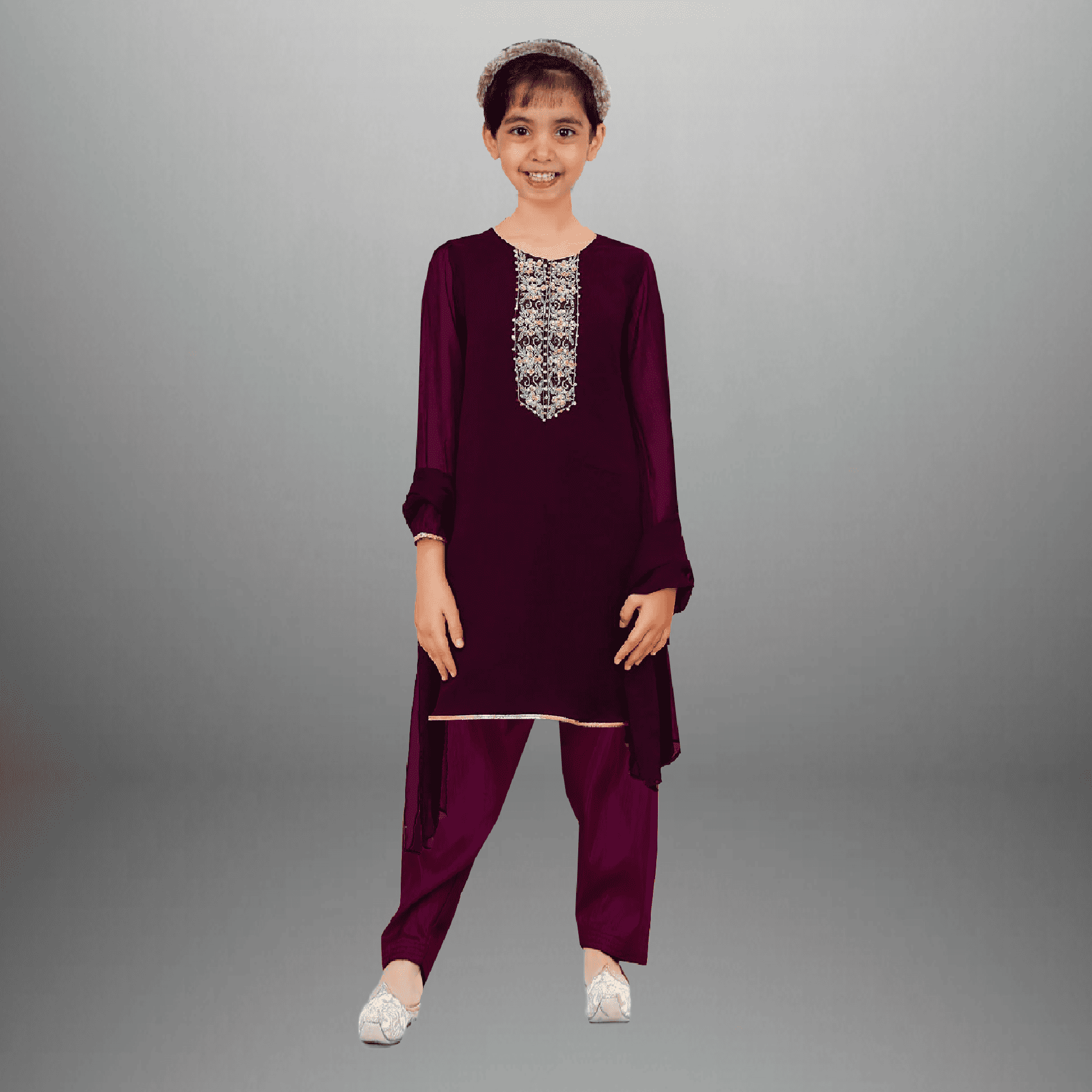 Girl's ethnic wear set with a kurti, Semi Patiala pant with dupatta-RKFCW467