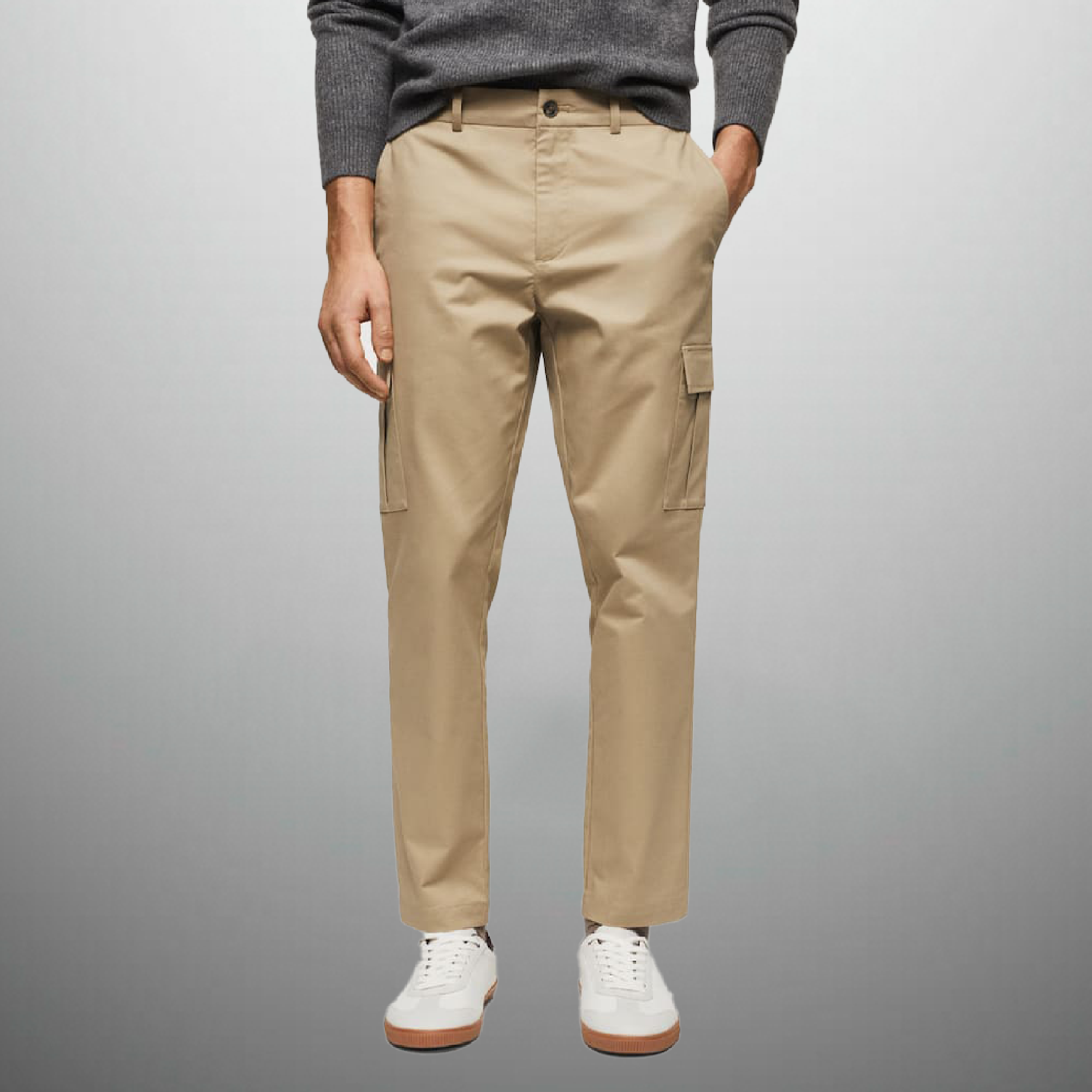 Men's Beige Relaxed Fit Cargo Pant-RMT008