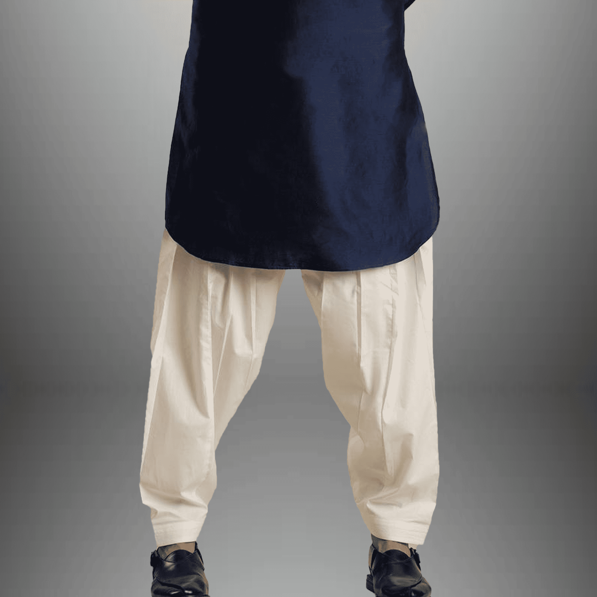 Men's pathani set of Dark Blue kurta & White Bottom-RMEK021