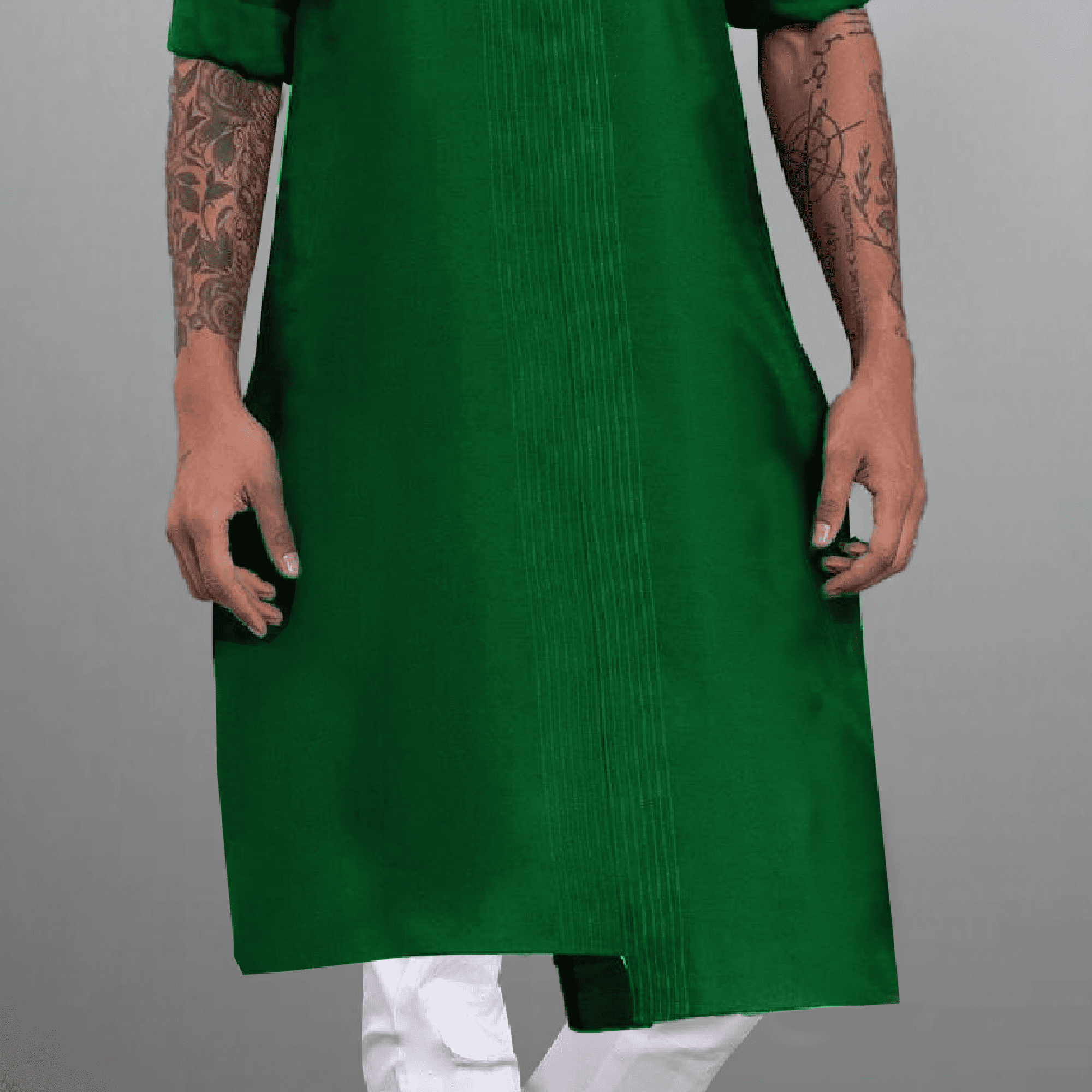 Men's Green Asymmetric Kurta with kundan work embroidery-RMEK007