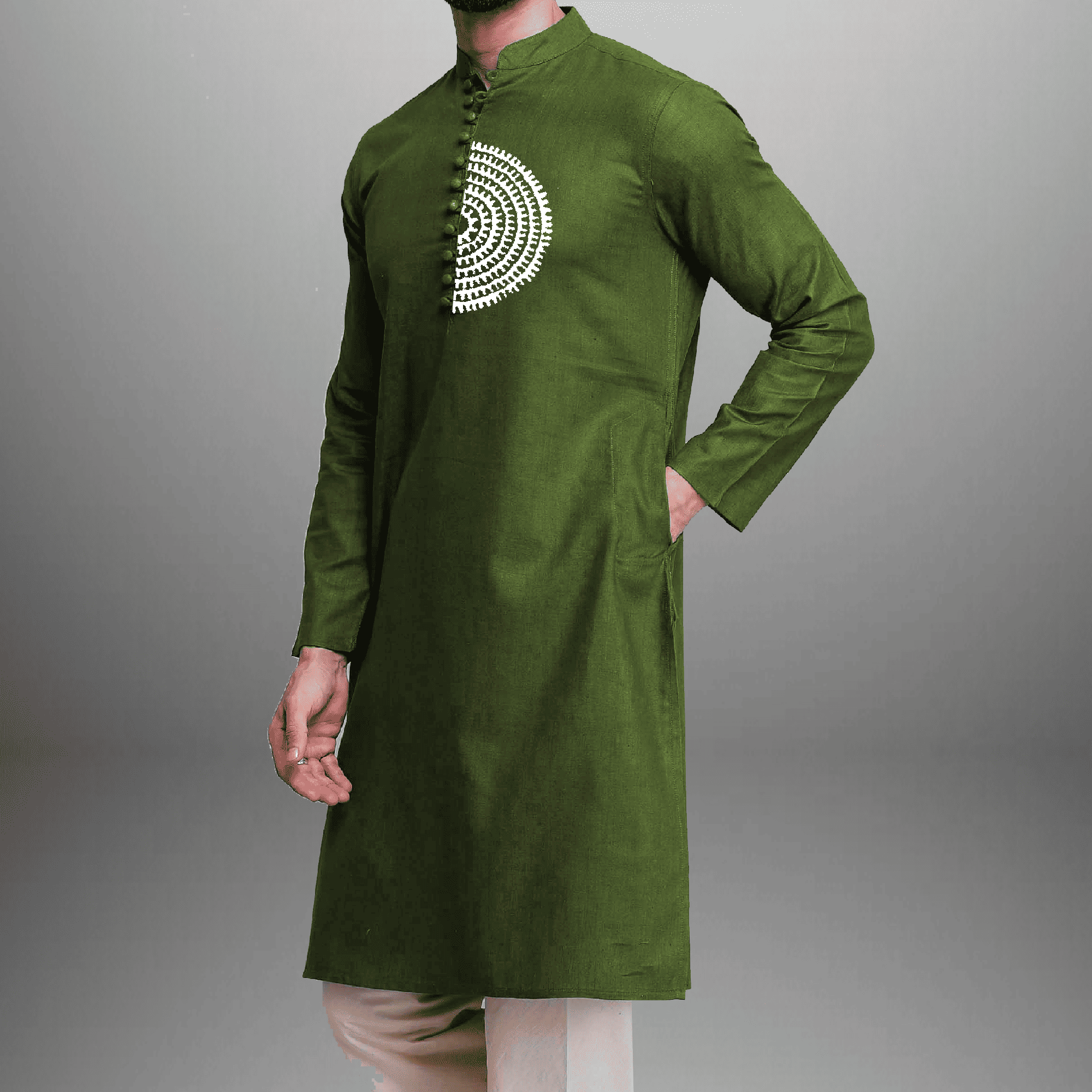 Men's Green Kurta with embroidery work-RMEK011