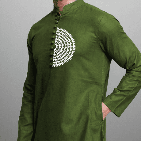 Men’s Green Kurta with embroidery work-RMEK011