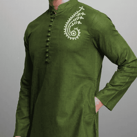 Men’s Green Kurta with side embroidery work-RMEK013