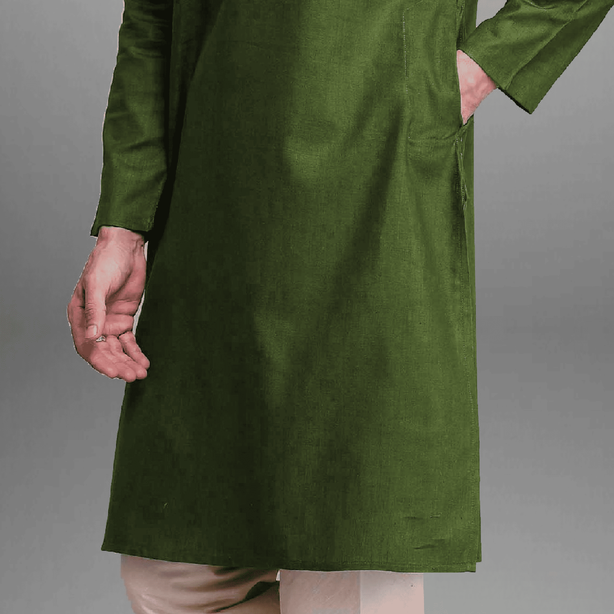 Men's Green Kurta with side embroidery work-RMEK013