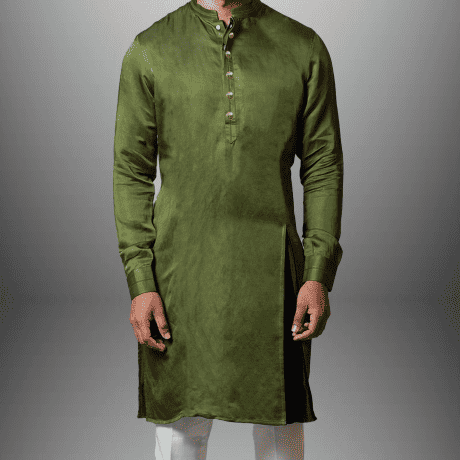 Men’s set of Green Kurta with sleeve cuff & White Pajama-RMEK018