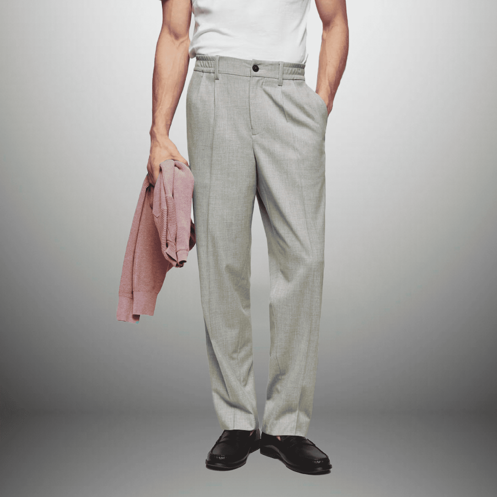 Men's Grey Pants with elastic Waist-RMT010