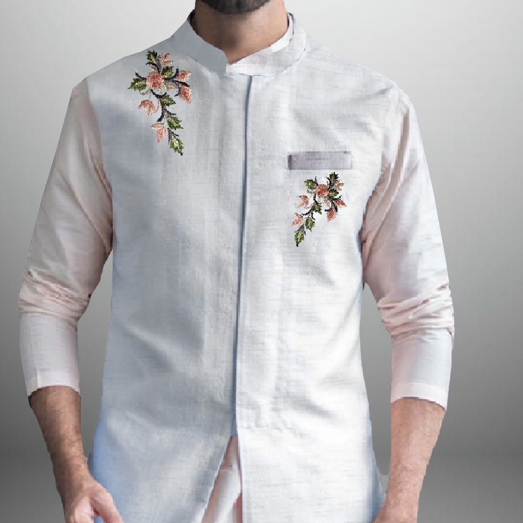 Men's Light Blue waistcoat with floral embroidery on front-RMWC001