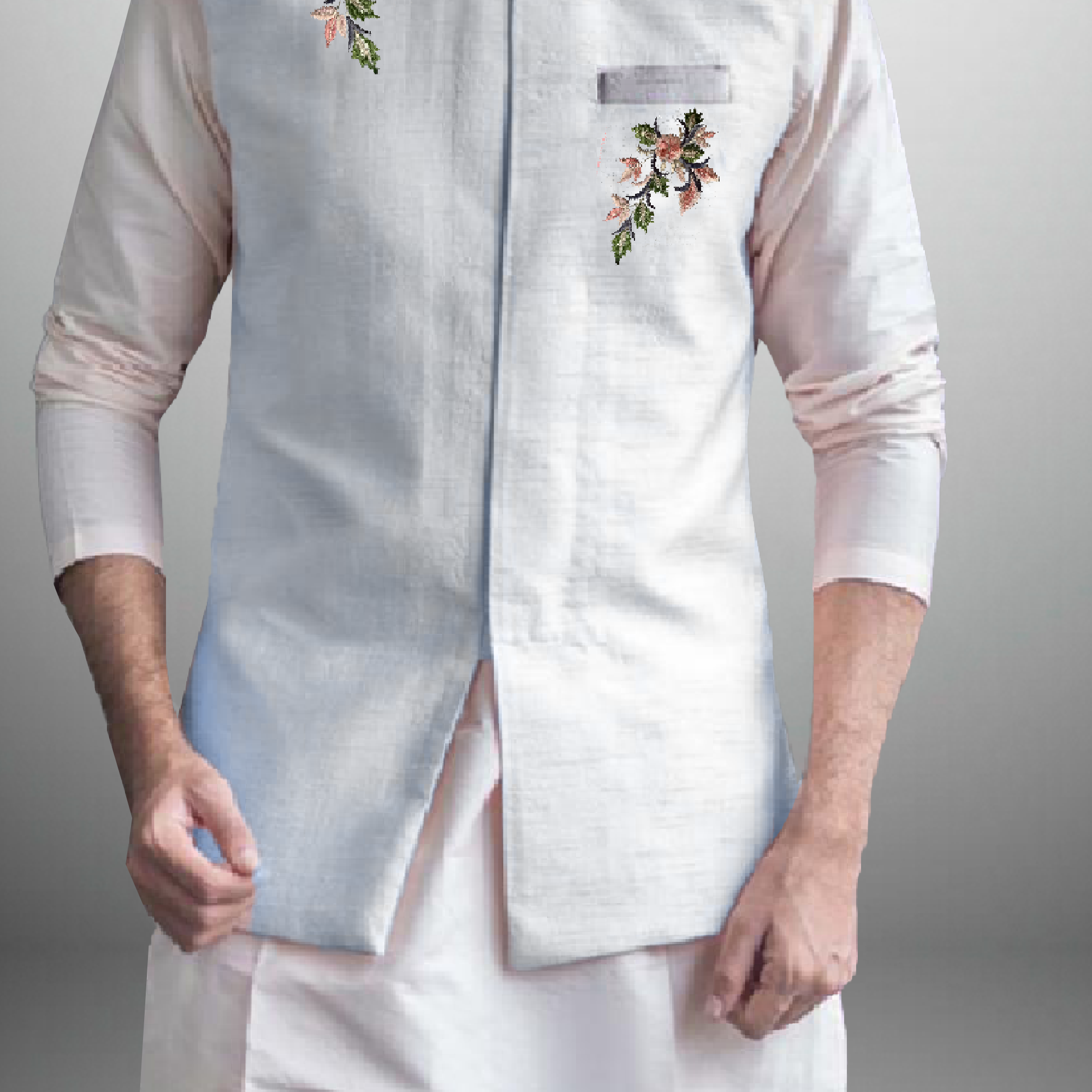 Men's Light Blue waistcoat with floral embroidery on front-RMWC001