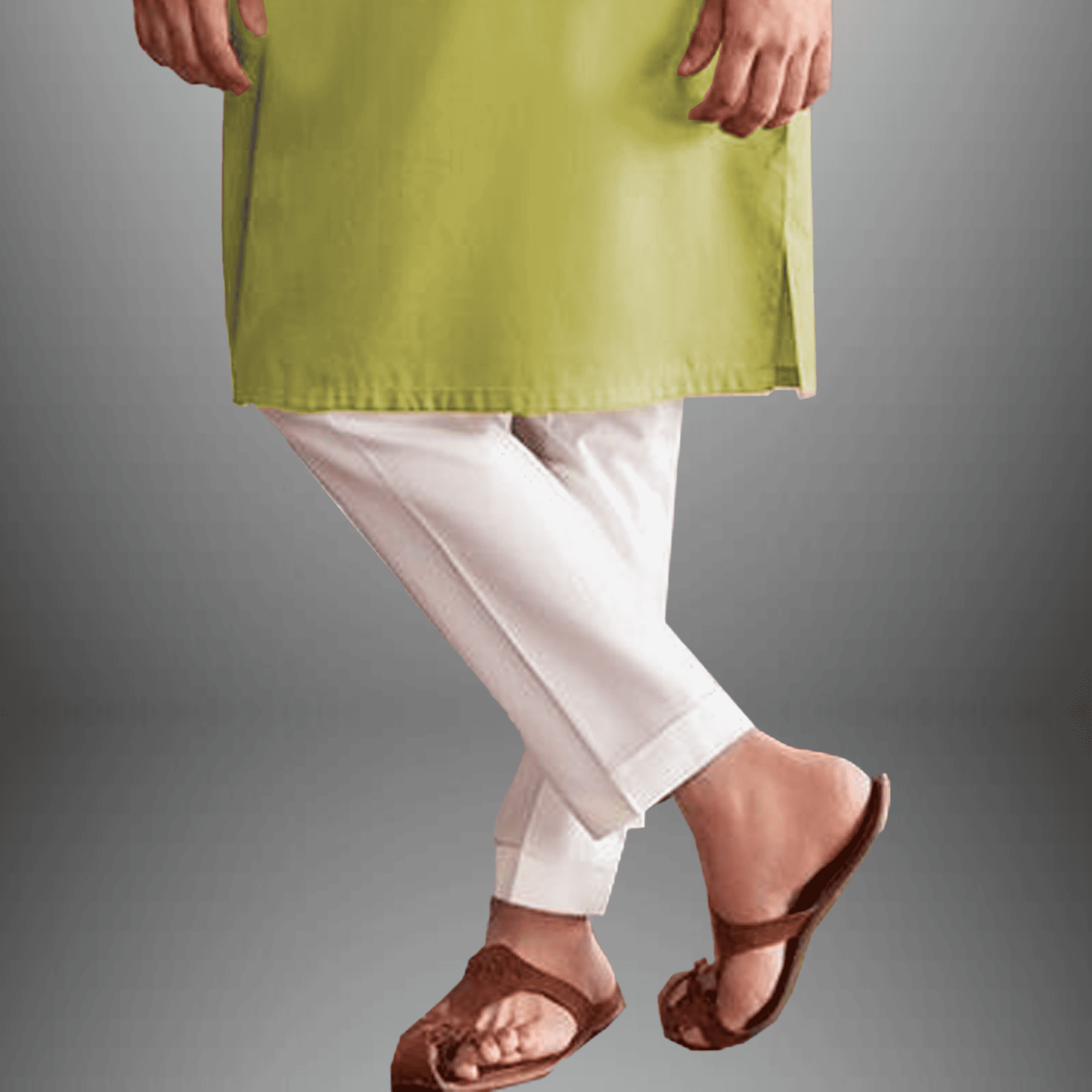 Men's set of light Green Kurta with front embroidery & white pajama-RMEK014