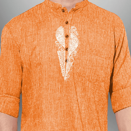 Men’s Orange Cotton Short kurta with traditional motif-RMEK004
