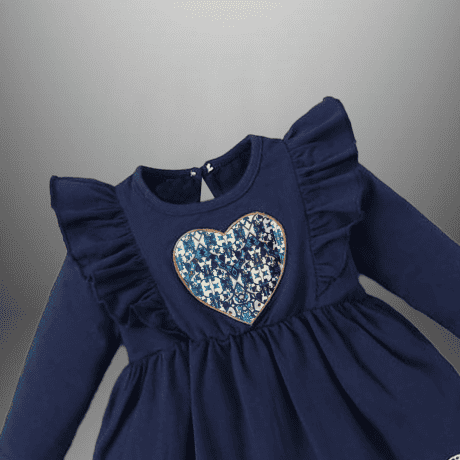 Toddler’s Navy blue frock with lace border and patched heart-RKFCTT089