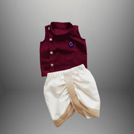 Toddler’s off white dhoti and maroon top set-RKFCTT088