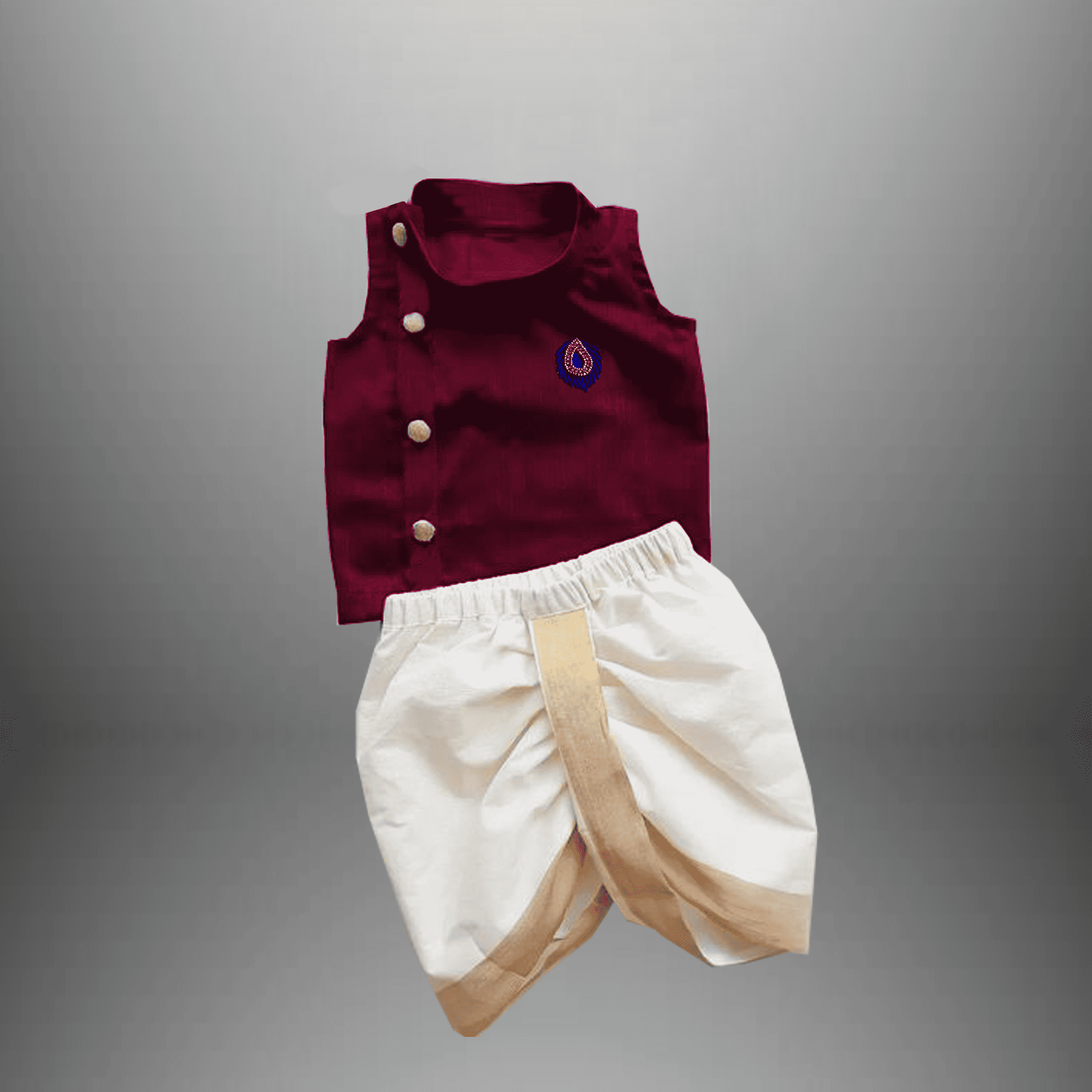 Toddler's off white dhoti and maroon top set-RKFCTT088
