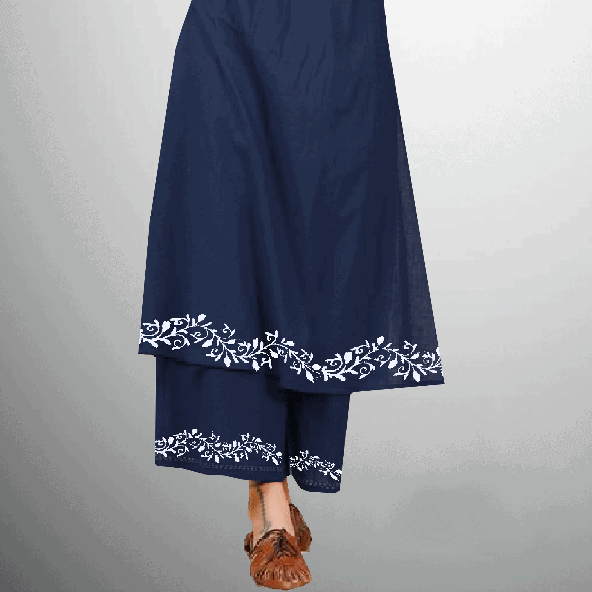 Women's Halter neck Blue kurti with front Embroidery and Hand Painting-RWKS044