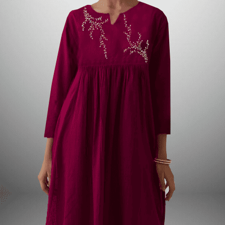 Women’s Jazzberry jam color Kurti with front embroidery and pant-RWKS034