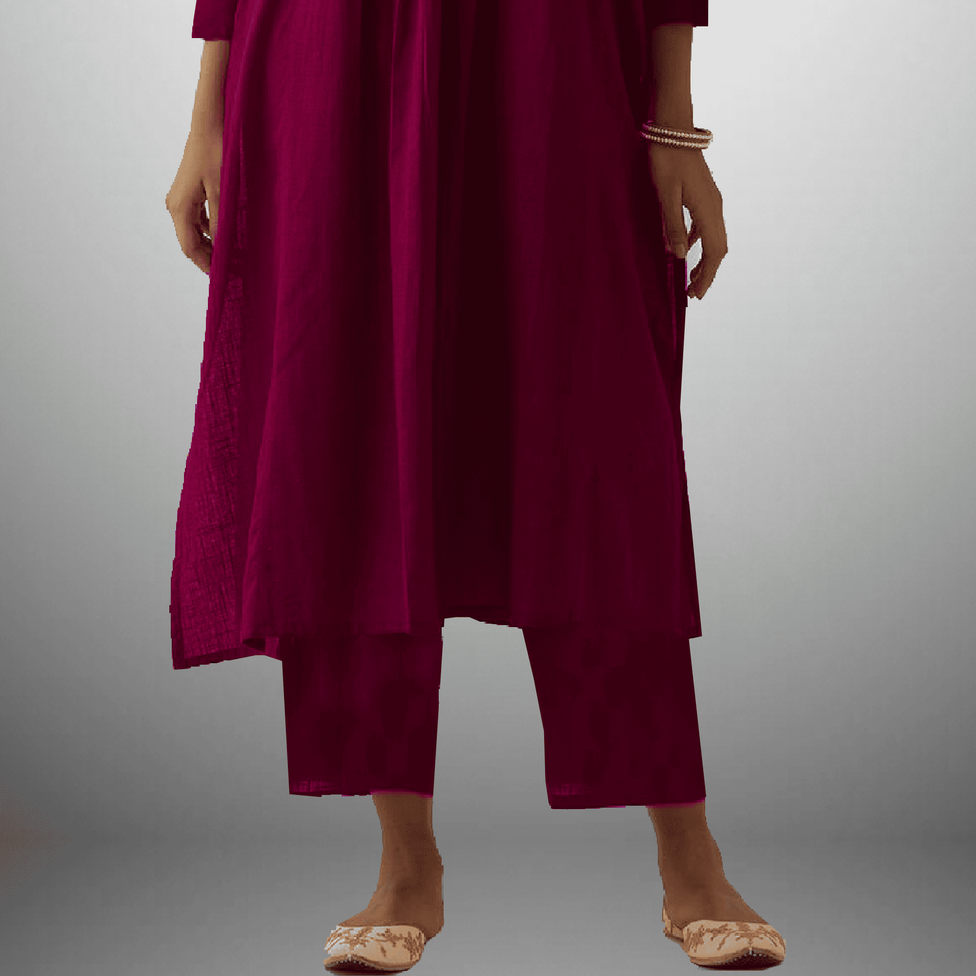 Women's Jazzberry jam color Kurti with front embroidery and pant-RWKS034