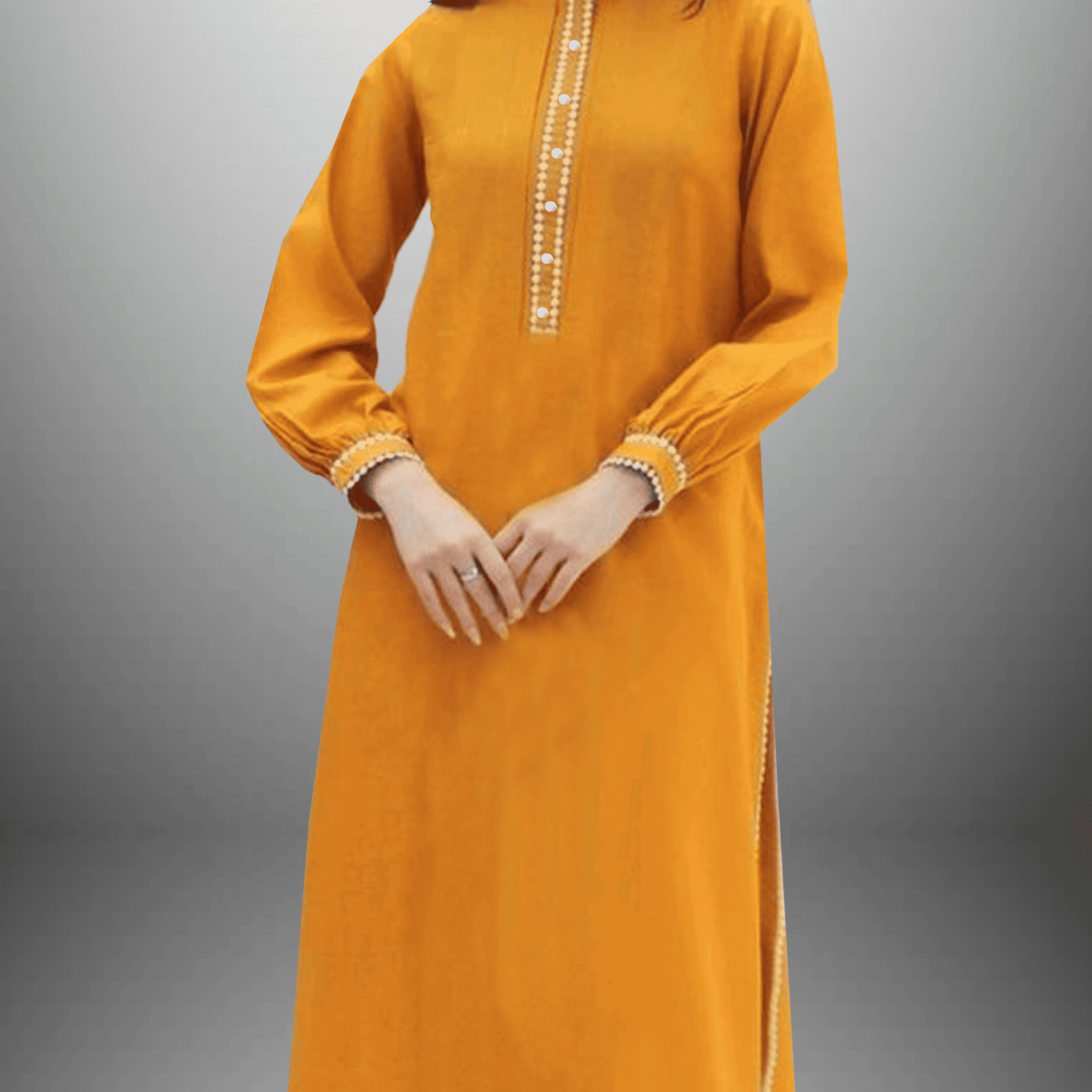 Women's orange full sleeve kurti with white pant-RWKS046