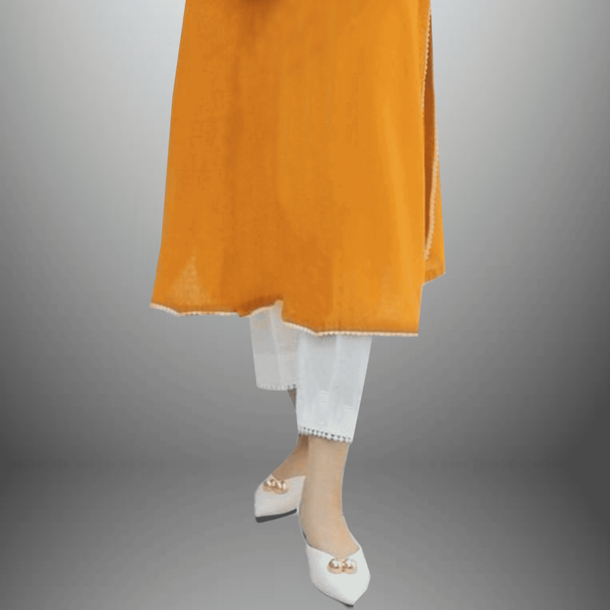 Women's orange full sleeve kurti with white pant-RWKS046