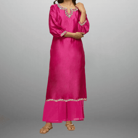 Women’s Pink Kurti with Embroidery work and palazzo-RWKS029