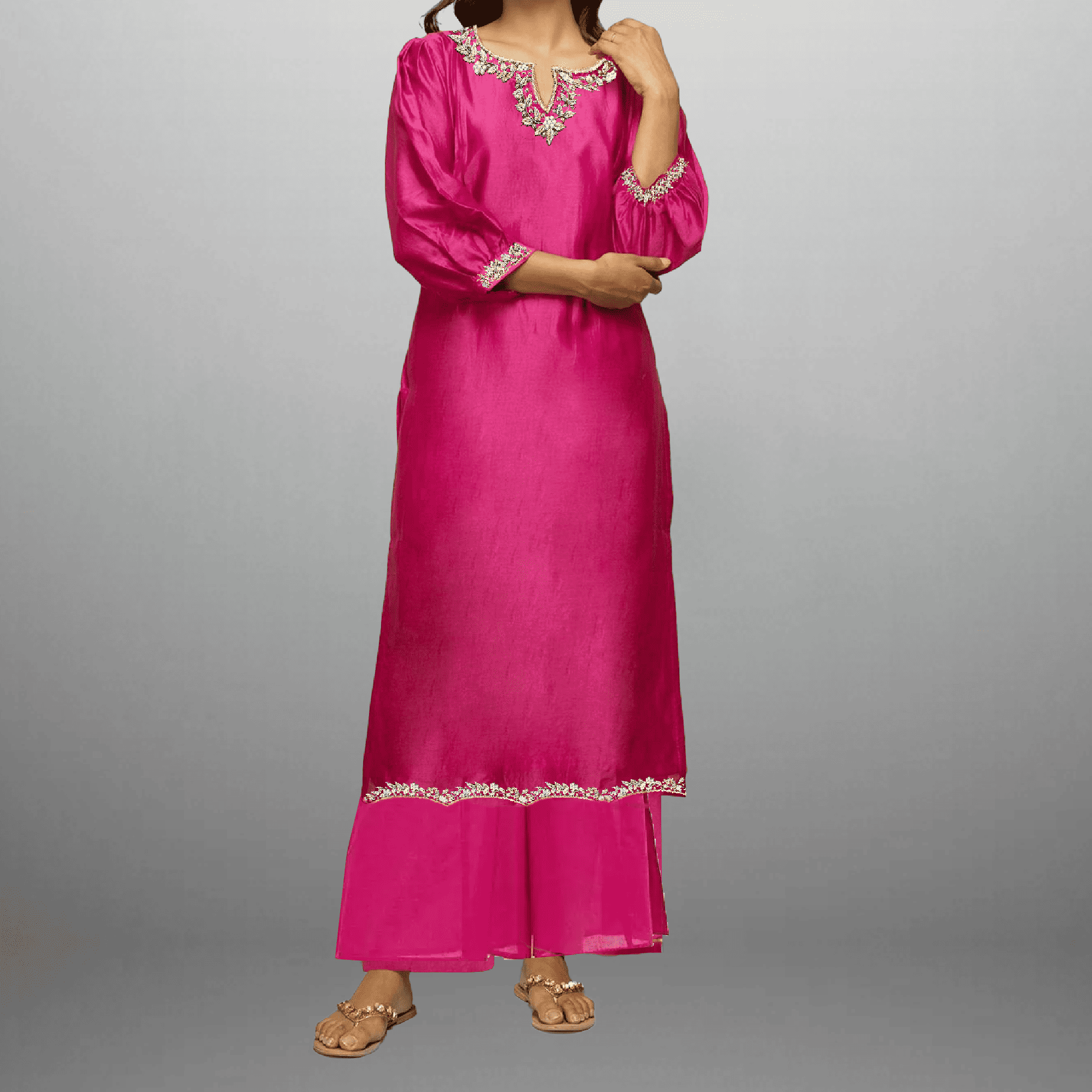 Women's Pink Kurti with Embroidery work and palazzo-RWKS029
