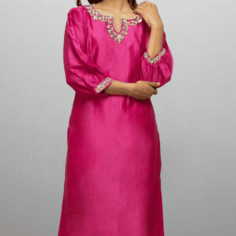 Women’s Pink Kurti with Embroidery work and palazzo-RWKS029