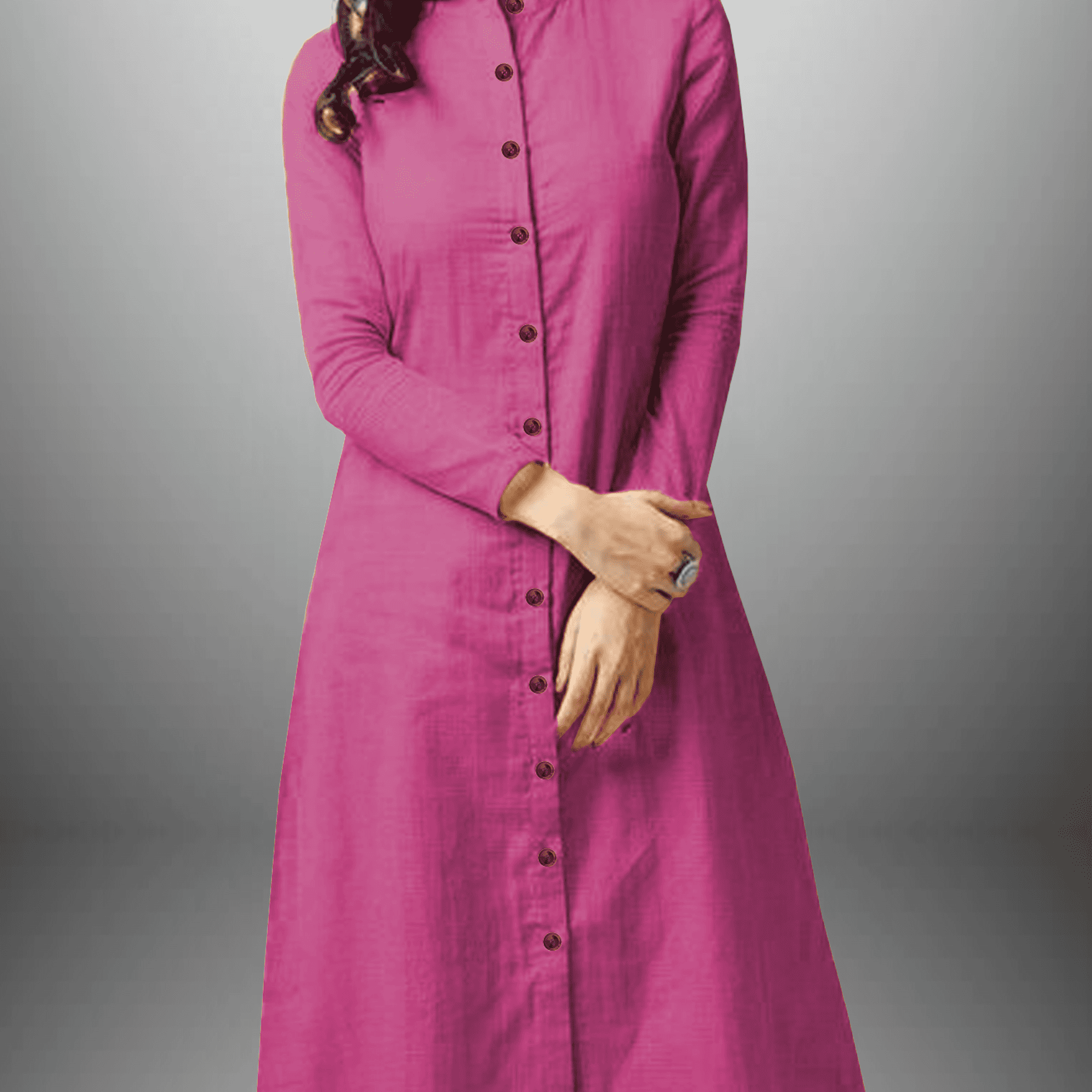 Women's solid pink Kurti with Button embellishment and pant-RWKS058