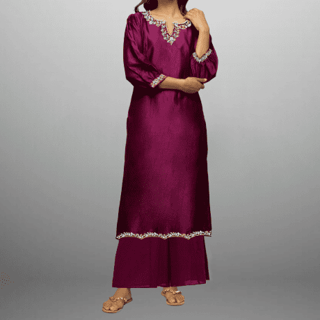 Women’s Purple Kurti with Embroidery work and palazzo-RWKS031