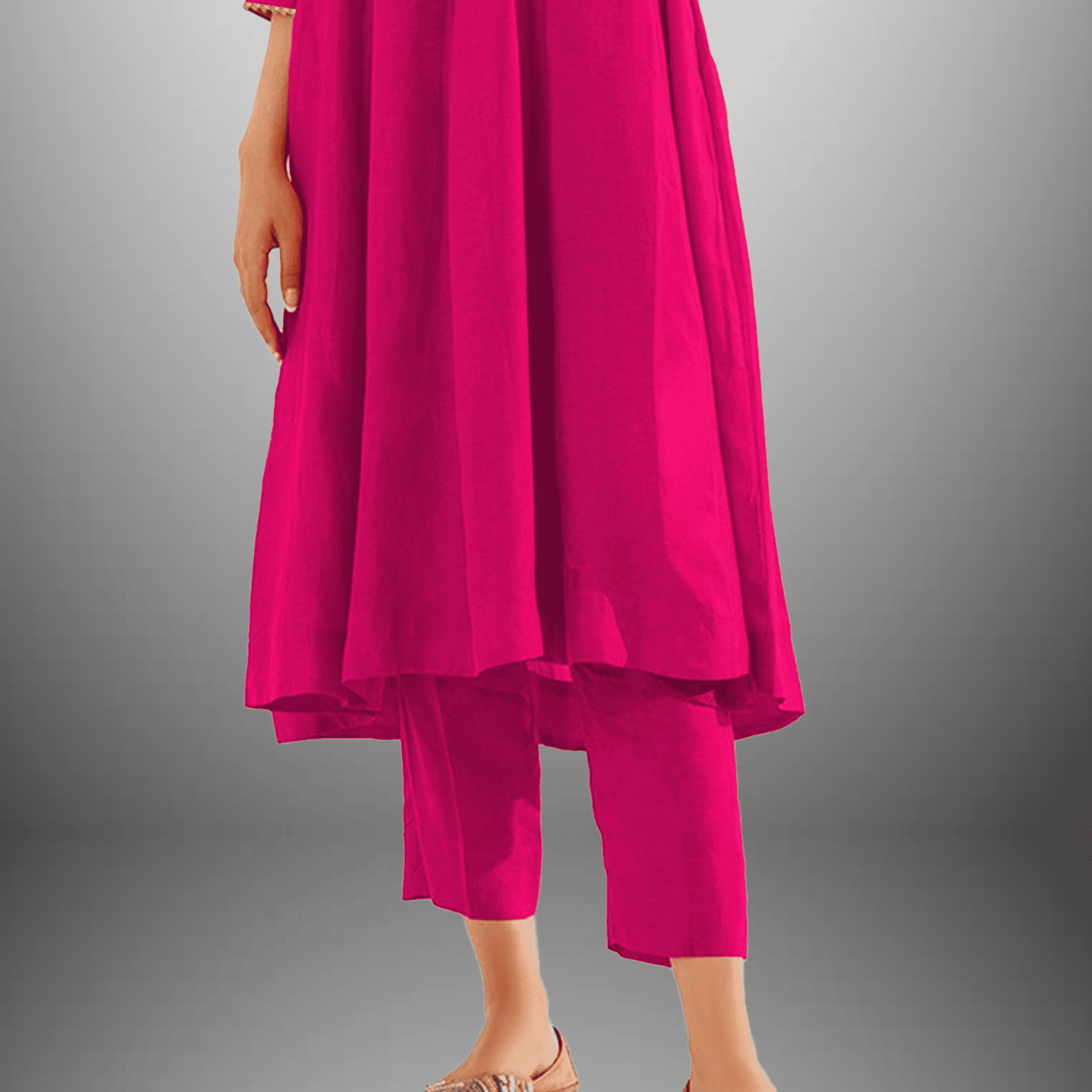 Women's Rose Pink Kurti set with Blue embroidery on neckline-RWKS053