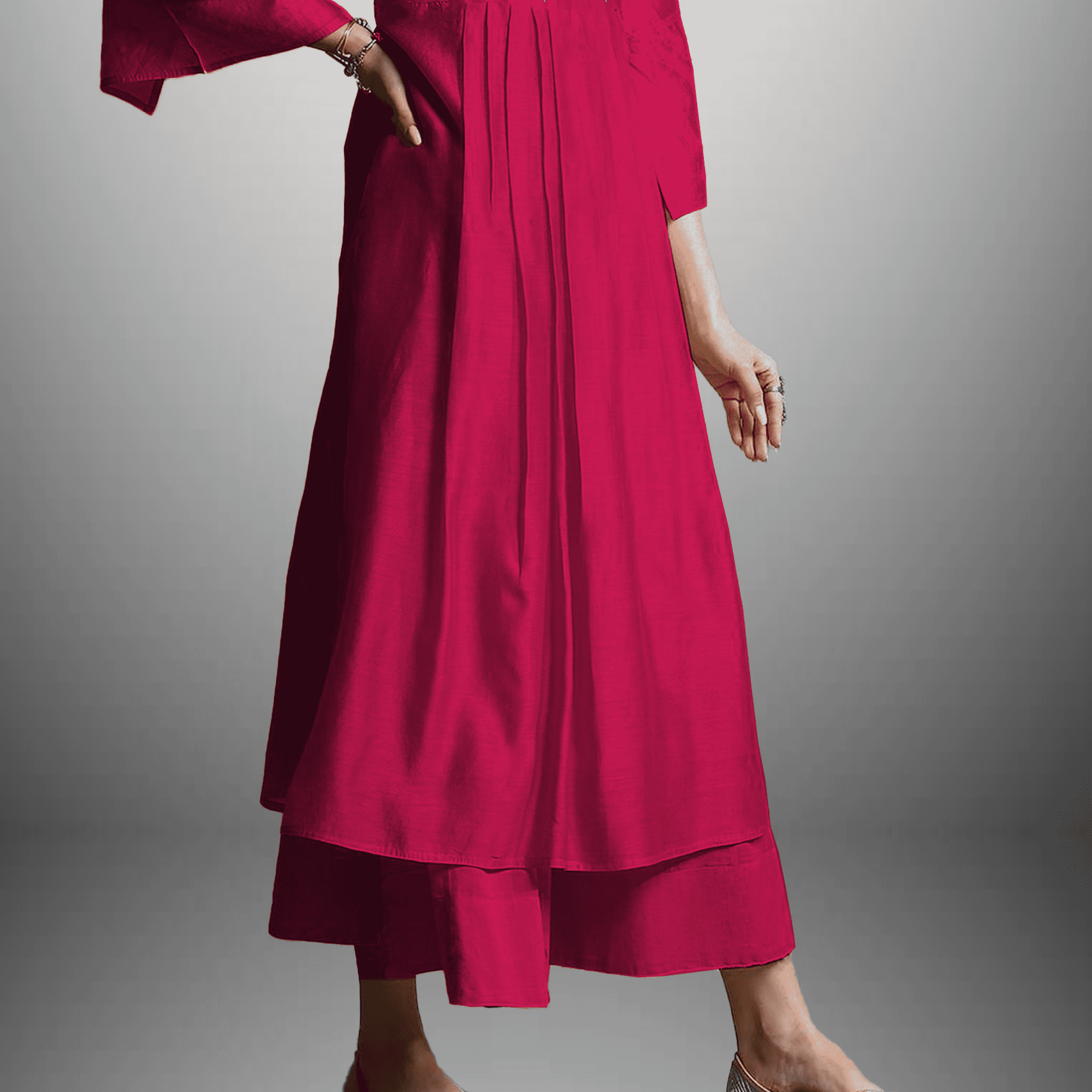 Women's Rubine Red bell sleeve kurti with pant-RWKS055
