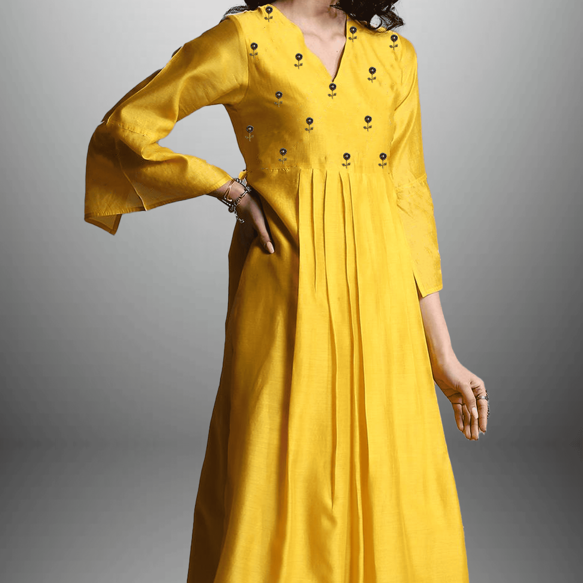 Women's Sunshine Yellow bell sleeve kurti with pant-RWKS054