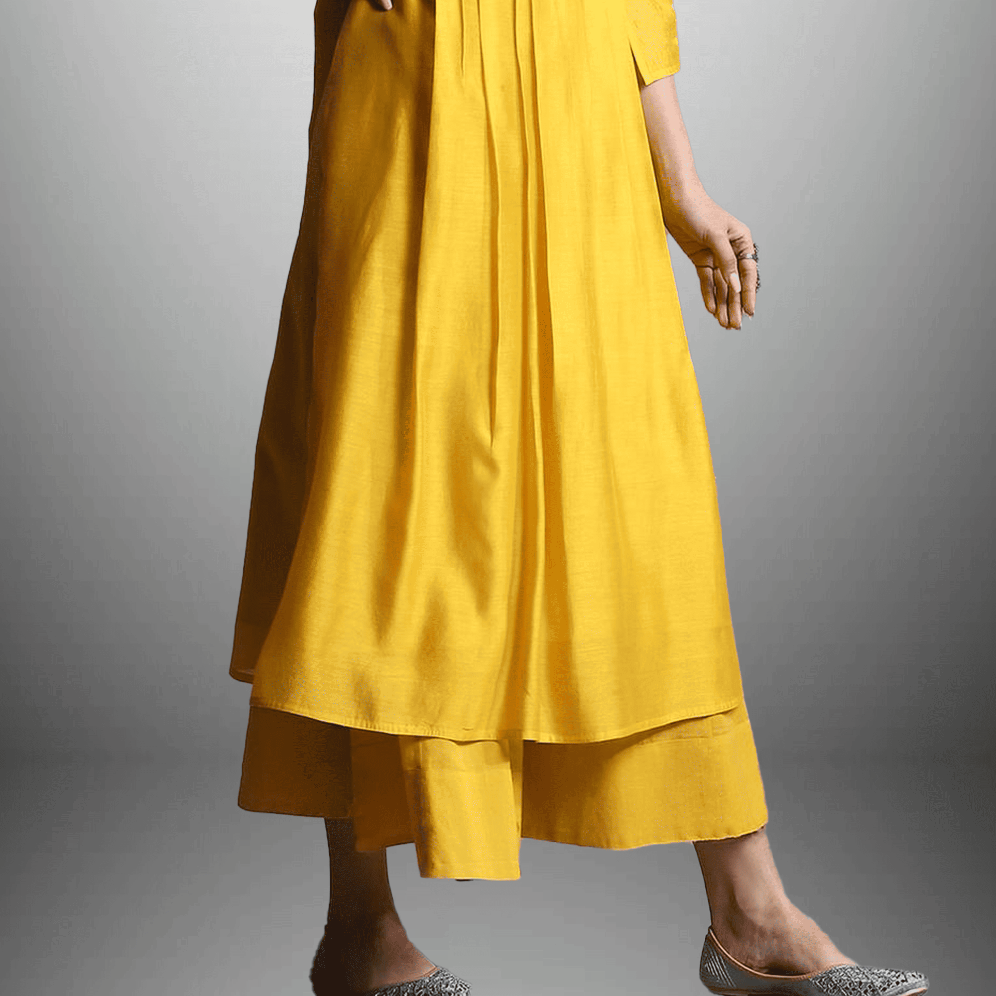 Women's Sunshine Yellow bell sleeve kurti with pant-RWKS054