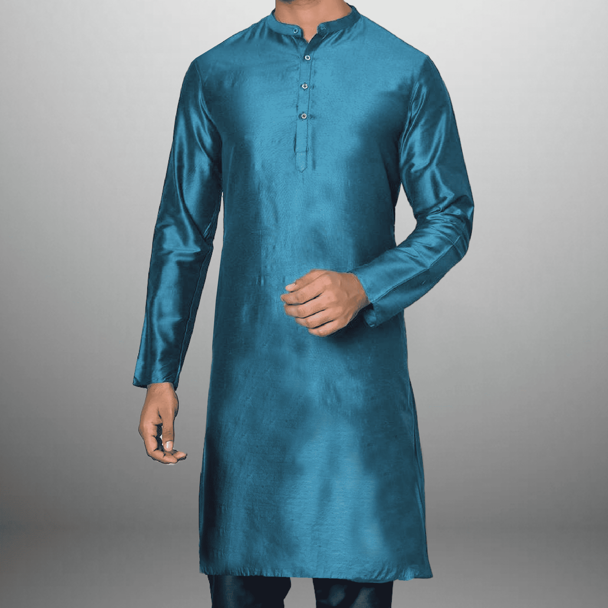 Men's Cerulean Blue Plain kurta with buttons-RMEK024