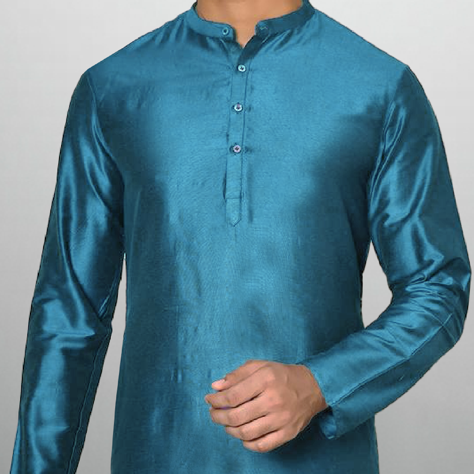 Men's Cerulean Blue Plain kurta with buttons-RMEK024